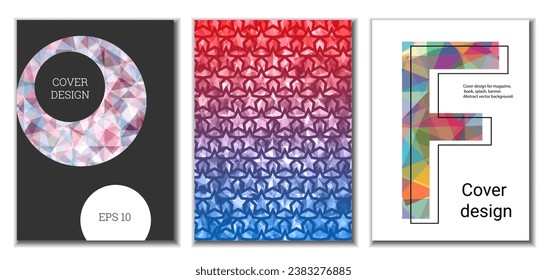 Cover design. Set of 3 covers. Imitation of crumpled paper. Unusual bright abstract background for magazine, book, splash, banner, vector. Imitation of crumpled paper