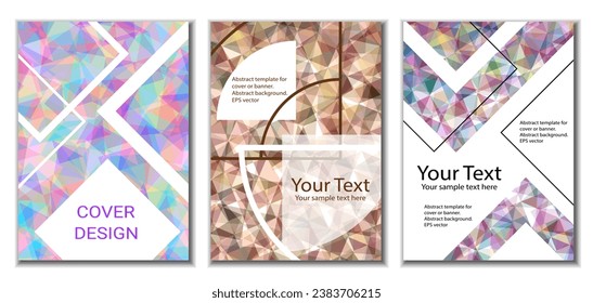 Cover design. Set of 3 covers. Imitation of crumpled paper. Unusual bright abstract background for magazine, book, splash, banner, vector. Imitation of crumpled paper