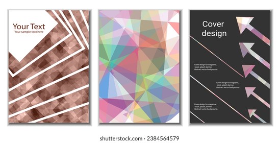 Diseño de portada. Conjunto de 3 cubiertas. Imitación de papel desmenuzado. Inusual fondo abstracto brillante para revista, libro, splash, banner, vector. Imitación de papel cruzado
