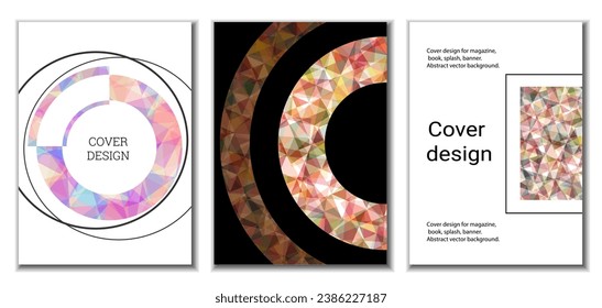 Cover design. Set of 3 covers. Imitation of crumpled paper. Unusual bright abstract background for magazine, book, splash, banner, vector. Imitation of crumpled paper
