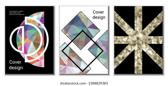 Cover design. Set of 3 covers. Imitation of crumpled paper. Unusual bright abstract background for magazine, book, splash, banner, vector. Imitation of crumpled paper