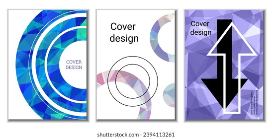 Cover design. Set of 3 covers. Imitation of crumpled paper. Unusual bright abstract background for magazine, book, splash, banner, vector. Imitation of crumpled paper