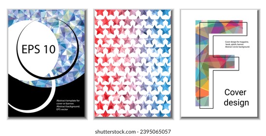 Cover design. Set of 3 covers. Imitation of crumpled paper. Unusual bright abstract background for magazine, book, splash, banner, vector. Imitation of crumpled paper