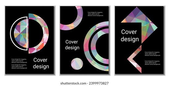 Diseño de portada. Conjunto de 3 cubiertas. Imitación de papel desmenuzado. Inusual fondo abstracto brillante para revista, libro, splash, banner, vector. Imitación de papel cruzado