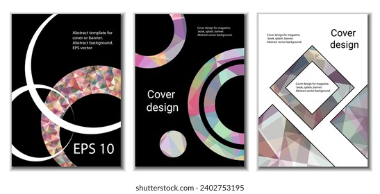Cover design. Set of 3 covers. Imitation of crumpled paper. Unusual bright abstract background for magazine, book, splash, banner, vector. Imitation of crumpled paper
