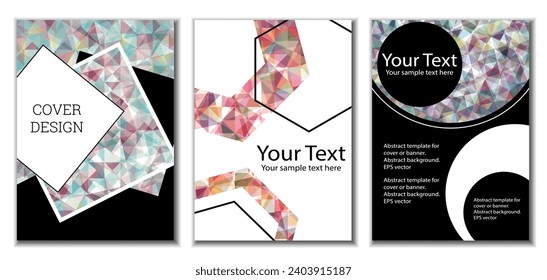 Cover design. Set of 3 covers. Imitation of crumpled paper. Unusual bright abstract background for magazine, book, splash, banner, vector. Imitation of crumpled paper