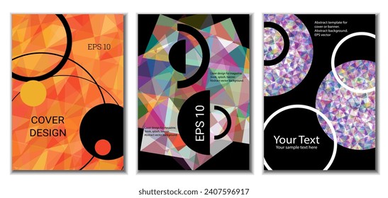 Cover design. Set of 3 covers. Imitation of crumpled paper. Unusual bright abstract background for magazine, book, splash, banner, vector. Imitation of crumpled paper