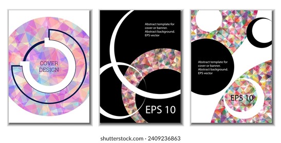 Deckungsdesign. Satz von 3 Covern. Nachahmung von zerbrochenem Papier. Ungewöhnlicher heller abstrakter Hintergrund für Magazin, Buch, Splash, Banner, Vektorgrafik. Nachahmung von zerkleinertem Papier