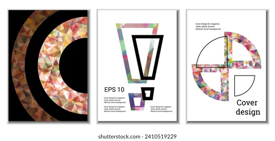 Deckungsdesign. Satz von 3 Covern. Ungewöhnlicher heller Farbverlauf-abstrakter Hintergrund für Magazin, Buch, Splash, Banner, Vektorgrafik.