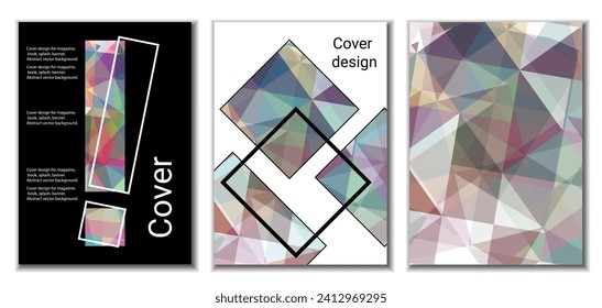 Cover design. Set of 3 covers. Imitation of crumpled paper. Unusual bright abstract background for magazine, book, splash, banner, vector. Imitation of crumpled paper