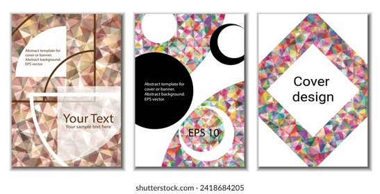 Cover design. Set of 3 covers. Imitation of crumpled paper. Unusual bright abstract background for magazine, book, splash, banner, vector. Imitation of crumpled paper
