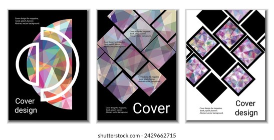 Cover design. Set of 3 covers. Imitation of crumpled paper. Unusual bright abstract background for magazine, book, splash, banner, vector. Imitation of crumpled paper