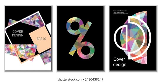Diseño de la cubierta. Juego de 3 tapas. Imitación de papel arrugado. Fondo abstracto brillante inusual para la revista, libro, splash, banner, vector. Imitación de papel arrugado