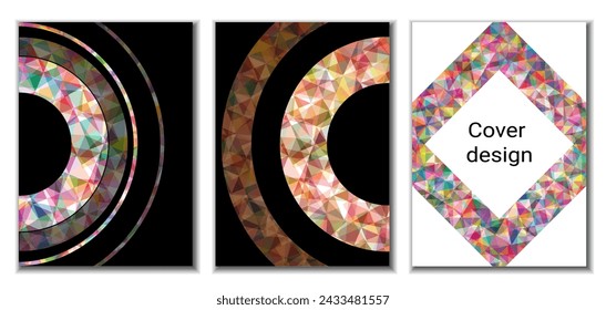 Cover design. Set of 3 covers. Imitation of crumpled paper. Unusual bright abstract background for magazine, book, splash, banner, vector. Imitation of crumpled paper