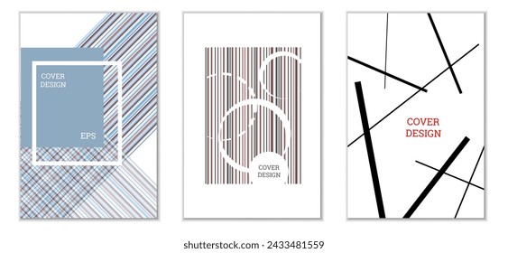 Cover design. Set of 3 covers. Imitation of crumpled paper. Unusual bright abstract background for magazine, book, splash, banner, vector. Imitation of crumpled paper