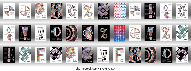 Diseño de portada. Conjunto de 36 antecedentes abstractos para revista, libro, splash, banner, vector.
