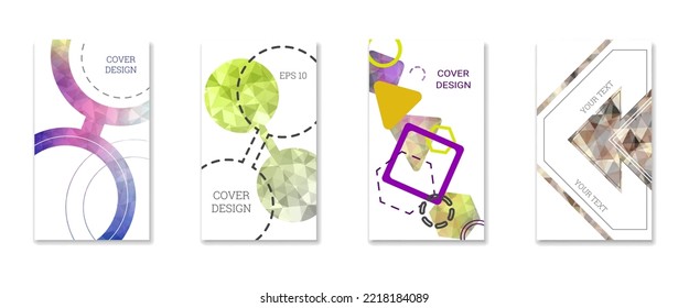 Cover design. Set of 4 covers. Imitation of crumpled paper. Unusual bright abstract background for magazine, book, splash, banner, vector. Imitation of crumpled paper
