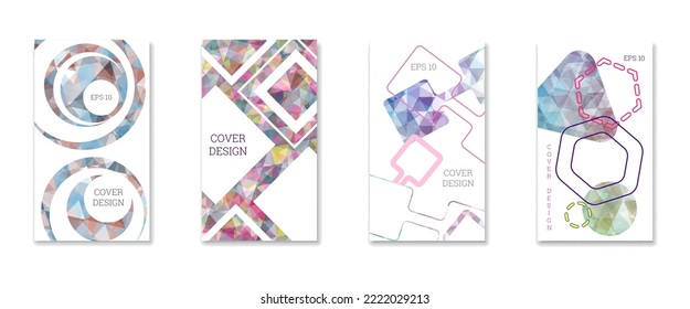 Cover design. Set of 4 covers. Imitation of crumpled paper. Unusual bright abstract background for magazine, book, splash, banner, vector. Imitation of crumpled paper