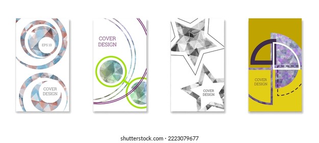 Cover design. Set of 4 covers. Imitation of crumpled paper. Unusual bright abstract background for magazine, book, splash, banner, vector. Imitation of crumpled paper