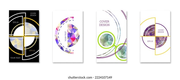 Cover design. Set of 4 covers. Imitation of crumpled paper. Unusual bright abstract background for magazine, book, splash, banner, vector. Imitation of crumpled paper