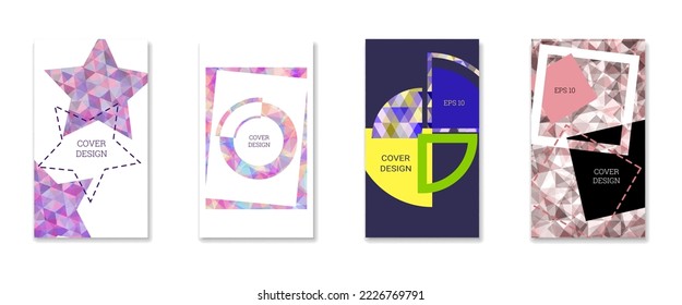 Cover design. Set of 4 covers. Imitation of crumpled paper. Unusual bright abstract background for magazine, book, splash, banner, vector. Imitation of crumpled paper
