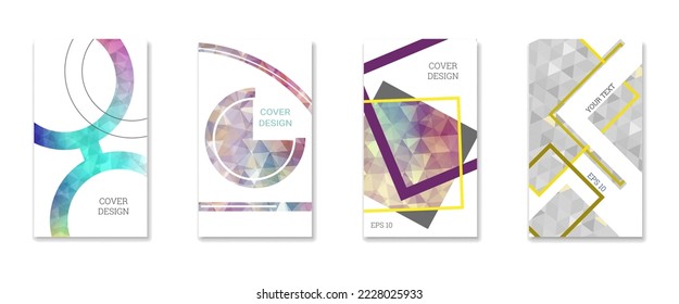 Cover design. Set of 4 covers. Imitation of crumpled paper. Unusual bright abstract background for magazine, book, splash, banner, vector. Imitation of crumpled paper