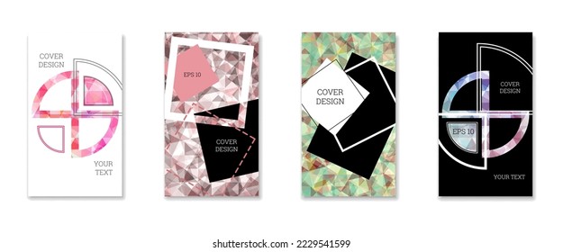 Cover design. Set of 4 covers. Imitation of crumpled paper. Unusual bright abstract background for magazine, book, splash, banner, vector. Imitation of crumpled paper
