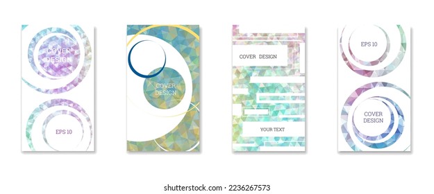 Cover design. Set of 4 covers. Imitation of crumpled paper. Unusual bright abstract background for magazine, book, splash, banner, vector. Imitation of crumpled paper