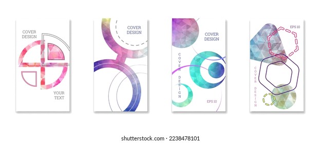 Cover design. Set of 4 covers. Imitation of crumpled paper. Unusual bright abstract background for magazine, book, splash, banner, vector. Imitation of crumpled paper