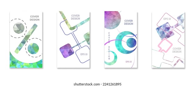 Cover design. Set of 4 covers. Imitation of crumpled paper. Unusual bright abstract background for magazine, book, splash, banner, vector. Imitation of crumpled paper