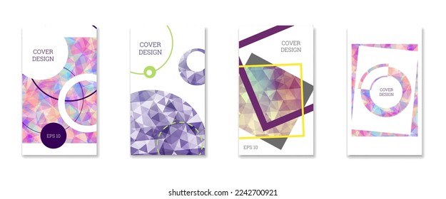 Cover design. Set of 4 covers. Imitation of crumpled paper. Unusual bright abstract background for magazine, book, splash, banner, vector. Imitation of crumpled paper