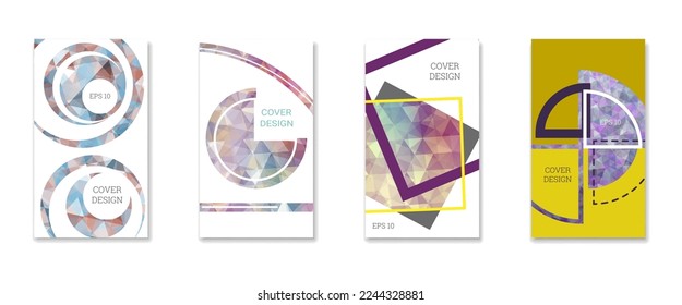 Cover design. Set of 4 covers. Imitation of crumpled paper. Unusual bright abstract background for magazine, book, splash, banner, vector. Imitation of crumpled paper