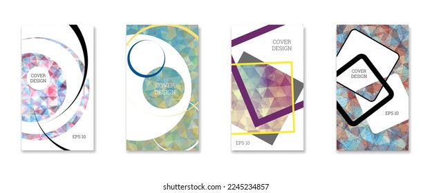 Cover design. Set of 4 covers. Imitation of crumpled paper. Unusual bright abstract background for magazine, book, splash, banner, vector. Imitation of crumpled paper