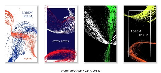 Cover design. Set of 4 covers. Imitation of crumpled paper. Unusual bright abstract background for magazine, book, splash, banner, vector. Imitation of crumpled paper