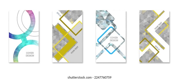 Cover design. Set of 4 covers. Imitation of crumpled paper. Unusual bright abstract background for magazine, book, splash, banner, vector. Imitation of crumpled paper
