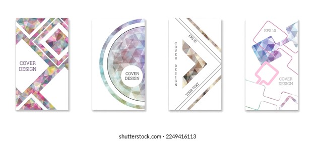 Cover design. Set of 4 covers. Imitation of crumpled paper. Unusual bright abstract background for magazine, book, splash, banner, vector. Imitation of crumpled paper