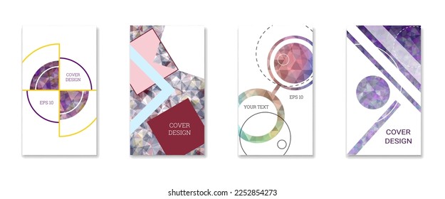 Cover design. Set of 4 covers. Imitation of crumpled paper. Unusual bright abstract background for magazine, book, splash, banner, vector. Imitation of crumpled paper