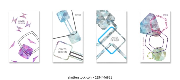 Cover design. Set of 4 covers. Imitation of crumpled paper. Unusual bright abstract background for magazine, book, splash, banner, vector. Imitation of crumpled paper