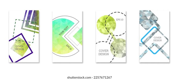 Cover design. Set of 4 covers. Imitation of crumpled paper. Unusual bright abstract background for magazine, book, splash, banner, vector. Imitation of crumpled paper