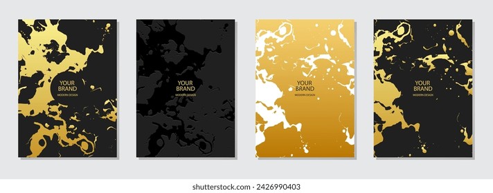 Cover design set. Artistic backgrounds, marble golden grunge texture, crack, stains. Geometric abstract pattern. Collection of vertical templates. Creative for modern creativity.