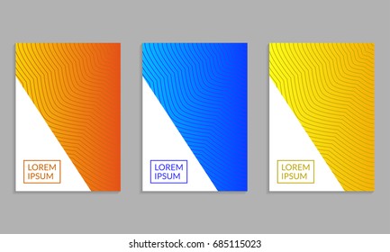 Cover Design set. Brochure template layout with gradients and abstract lines. Vector illustration.