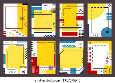 Cover design set. Collection of vector cover designs in blue, red, yellow, black colors. Corporate style geometric backgrounds for brochure, banner, flyer book. Copy space. Space for your text.