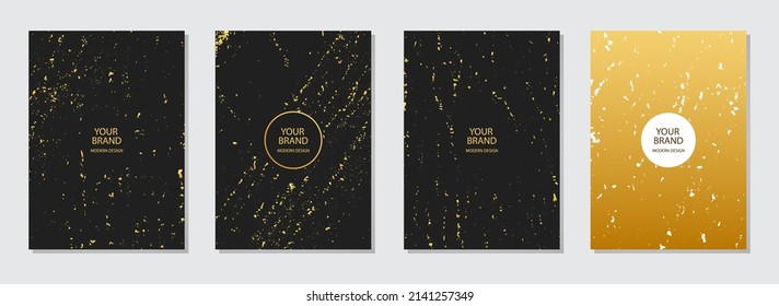 Cover design set. Collection of vertical templates. Grunge glitter texture, frame for text. Geometric holiday backgrounds for the design of brochure, catalog, book, poster, flyer, invitation.