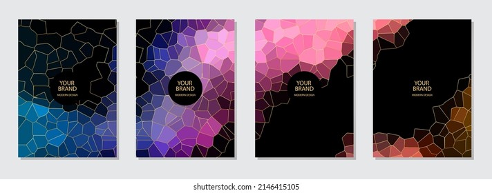 Cover design set. Collection of vertical templates. Grunge texture, polygonal effect. Geometric backgrounds. Design for brochure, catalog, book, poster, flyer, invitation with place for text.
