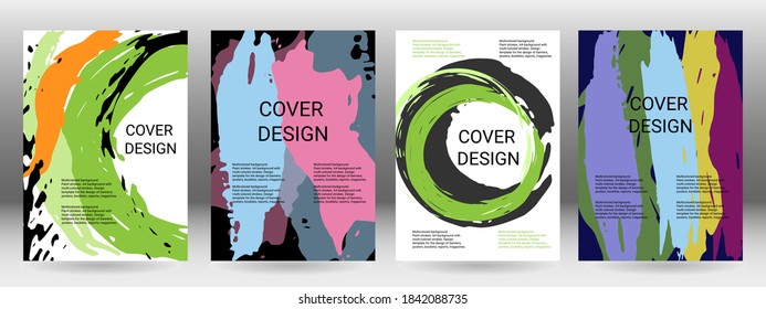 Cover design. Set of covers. Paint strokes. A4 background with multicolored strokes. Design template for the design of banners, posters, booklets, reports, magazines. EPS 10