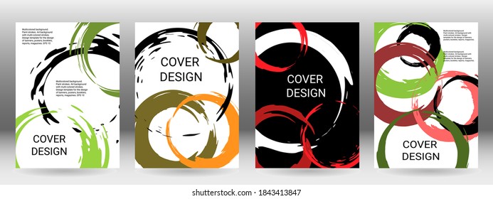Cover design. Set of covers. Paint strokes. A4 background with multicolored strokes. Design template for the design of banners, posters, booklets, reports, magazines. EPS 10