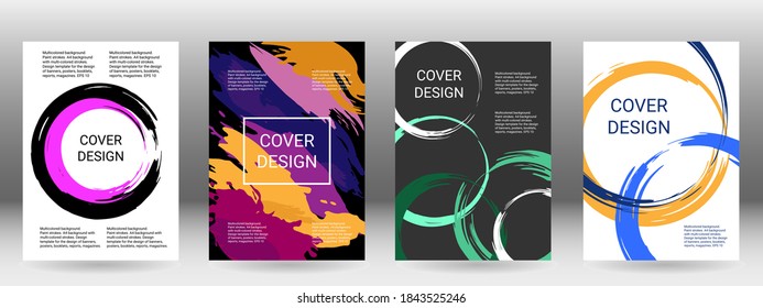 Cover design. Set of covers. Paint strokes. A4 background with multicolored strokes. Design template for the design of banners, posters, booklets, reports, magazines. EPS 10