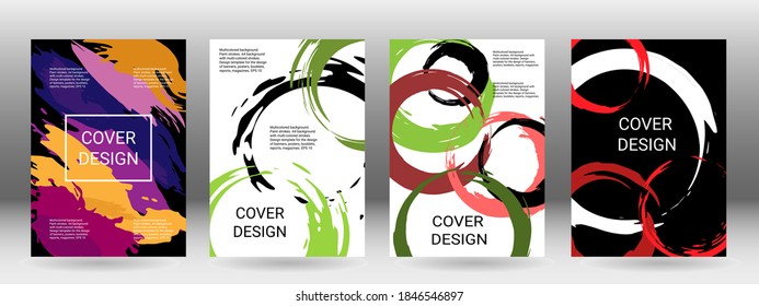 Cover design. Set of covers. Paint strokes. A4 background with multicolored strokes. Design template for the design of banners, posters, booklets, reports, magazines. EPS 10