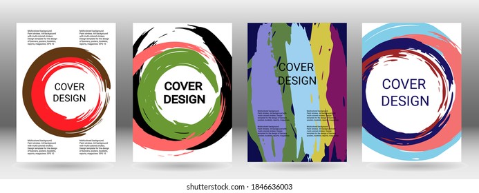 Diseño de portada. Conjunto de cubiertas. Pintar golpes. Fondo A4 con trazos multicolores. Plantilla de diseño para el diseño de carteles, carteles, folletos, informes, revistas. EPS 10