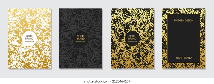 Cover design set. Creative backgrounds, golden grunge texture, vertical templates collection. Geometric pattern. Creative decoration for brochure, catalog, book, poster, flyer design.